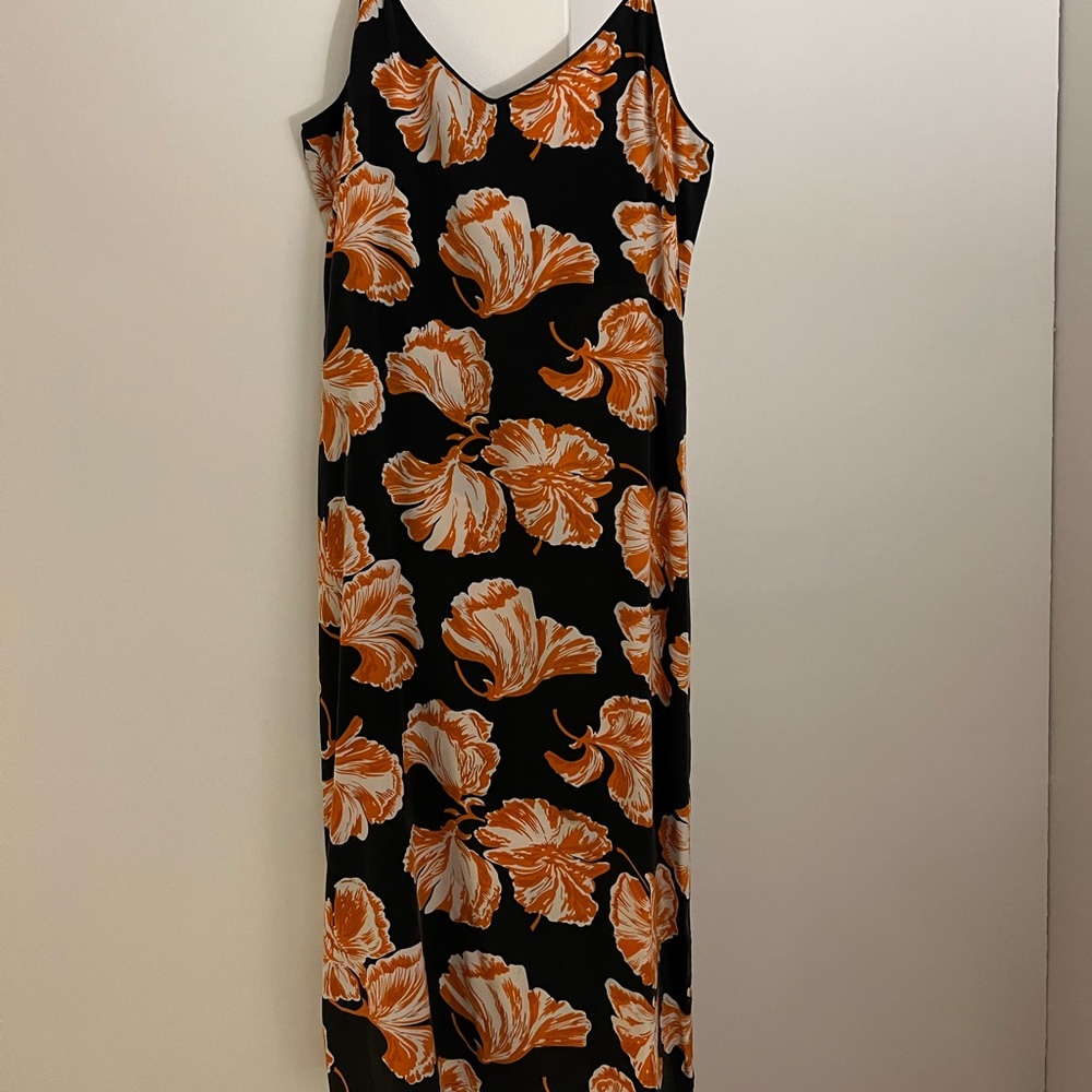 Ganni orange/black shell midi dress